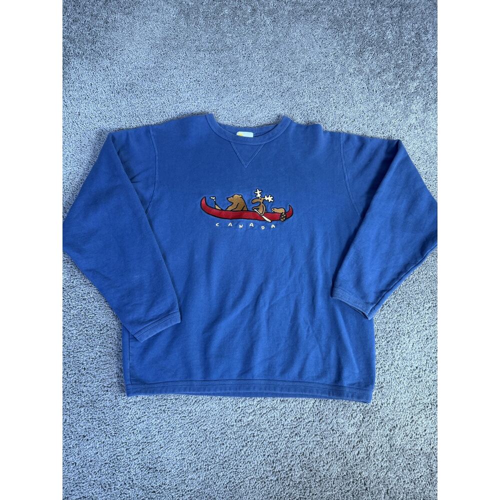 Vintage Canada Sweatshirt Mens M Blue Crewneck Fleece Embroidered OH YES 90s